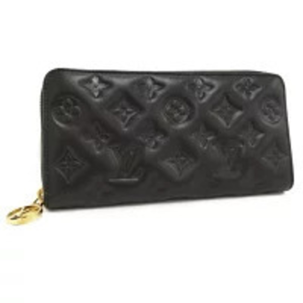 LOUIS VUITTON Round Zipper Long Wallet Zippy Embossed Noir Black